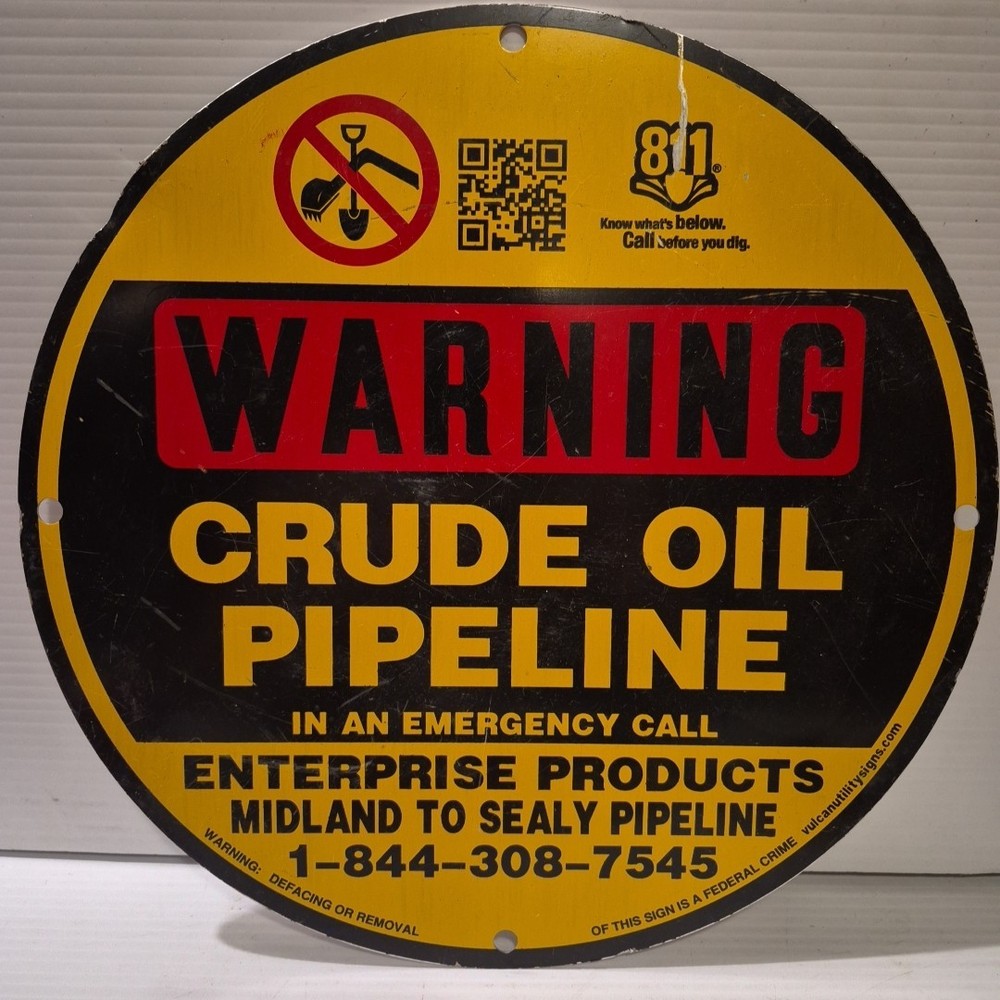 Metal Crude Oil Pipeline Sign Warning Pipeline 11 3/4