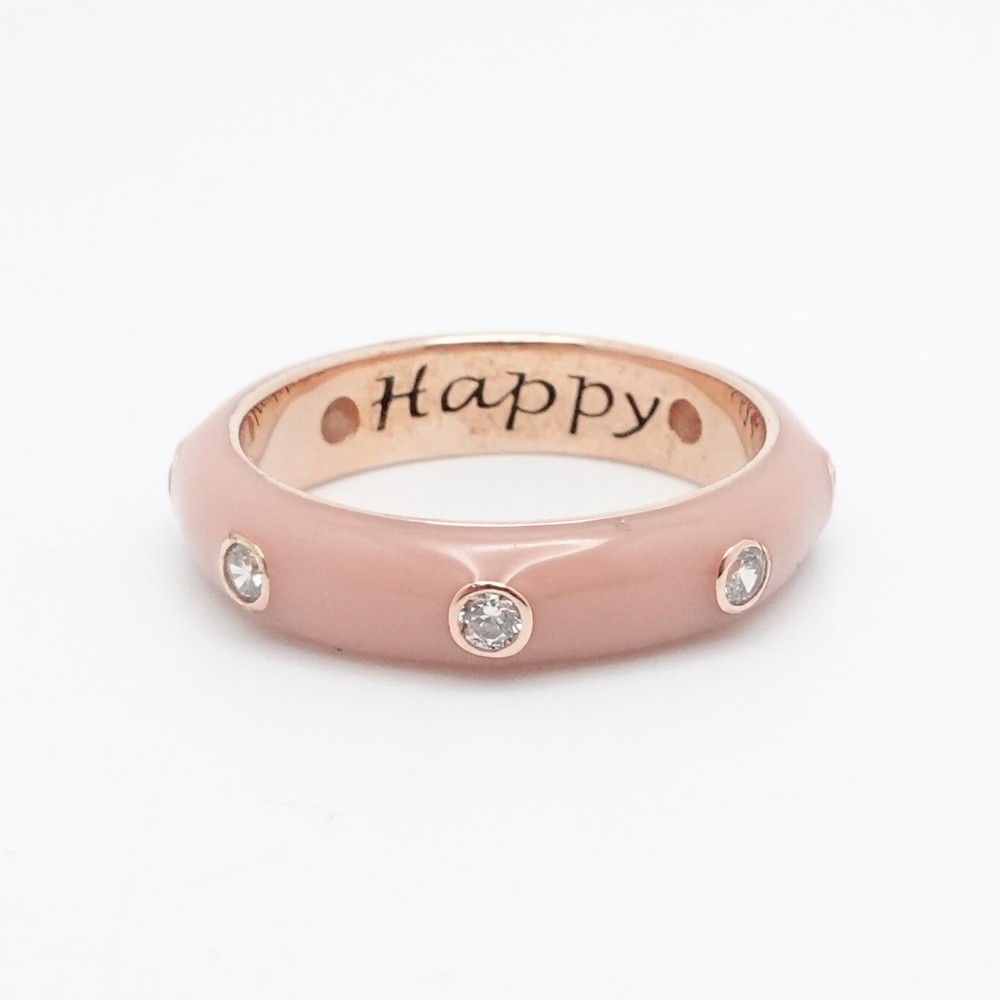 Rose Gold Plated Sterling Pink Enamel CZ Cubic Zirconia Happy Band Ring Sz 7.25