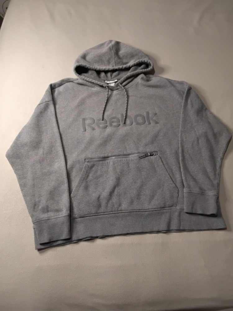 Reebok Women's Hoodie Pullover Sweatshirt Gray Sz XL Zip Pocket.