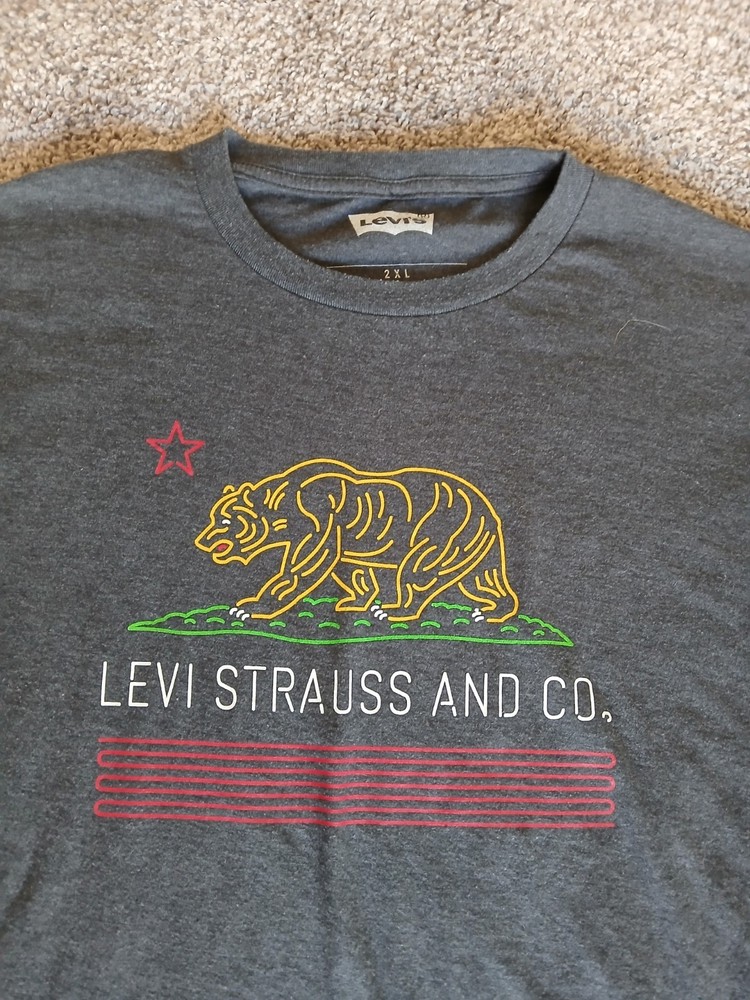 Levis Charcoal Gray Mens T Shirt 2XL Bear Logo Soft Short Sleeve