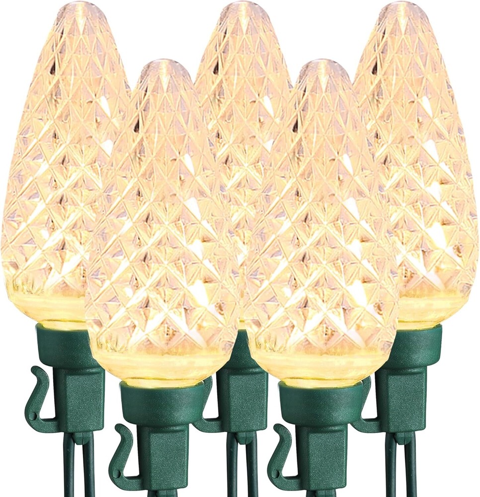 C9 Christmas Lights - Faceted Warm White LED String Light Set - 25 Count - 25ft