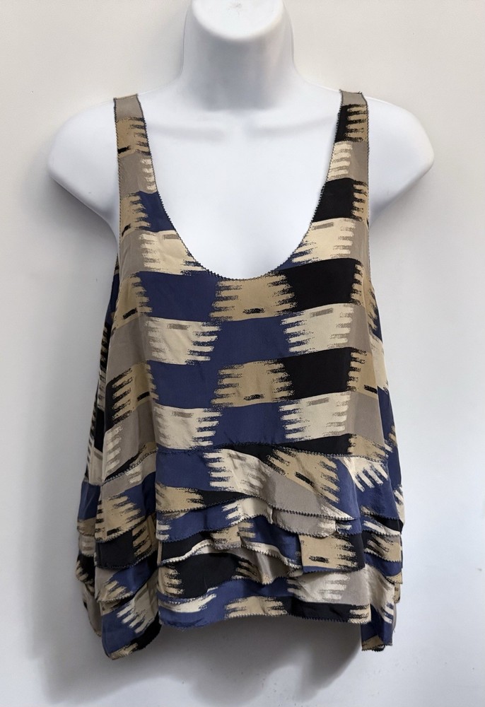NWOT 3.1 PHILIP LIM 100% Silk Blouse Womens 8 Tiered Ruffled Tunic Tank Top