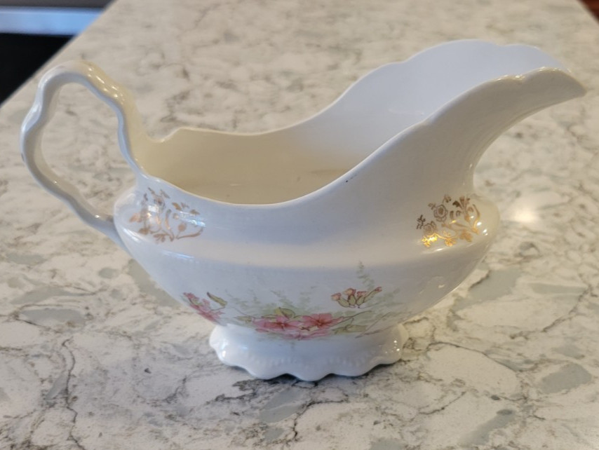 Homer Laughlin Pink APPLE Blossom Creamer Gold Dogwood USA Antique Vintage