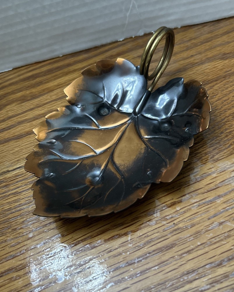 6” Coppercraft Guild Leaf Trinket Dish Copper  Metal Leaf Shape Vtg With Handle