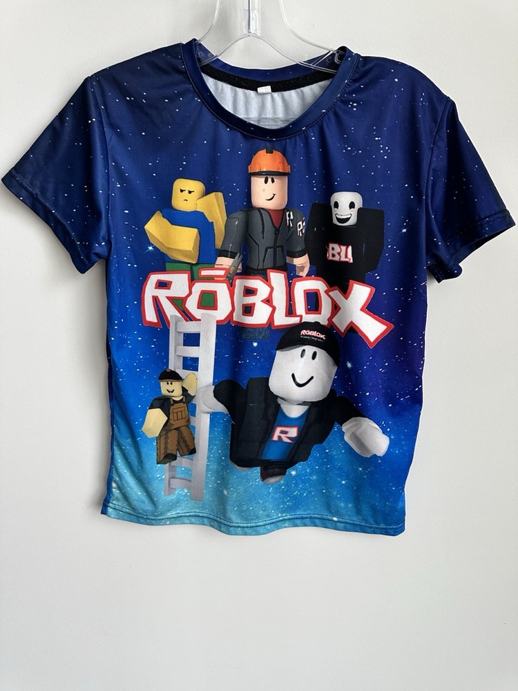 Roblox Boys Size M Blue Graphic Logo Crew Neck Short Sleeve T-Shirt