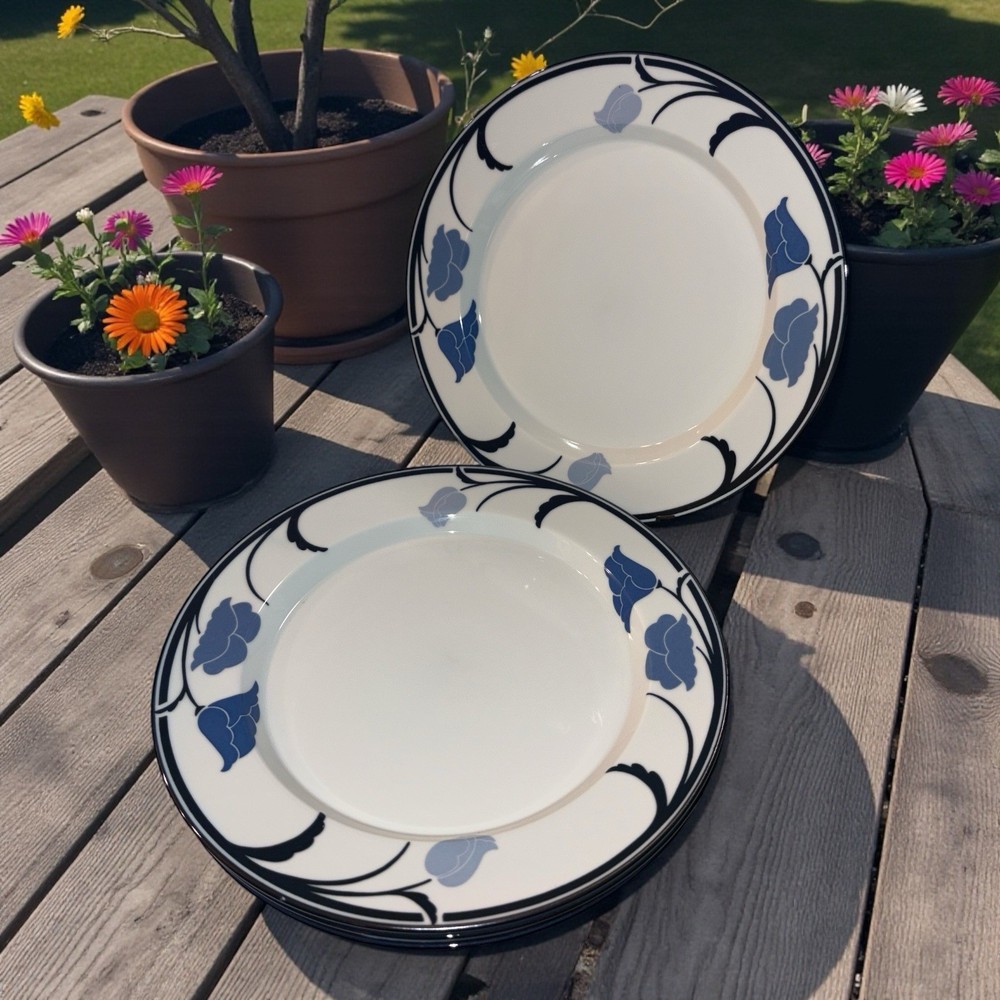Dansk Set of 4 Tivoli Belles Fleurs Dinner Plates Blue And White, 10 7/8” Japan