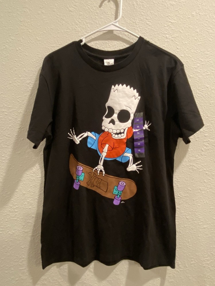 The Simpsons Bart Simpson Skeleton Skateboard T Shirt Mens M Short Sleeve Black