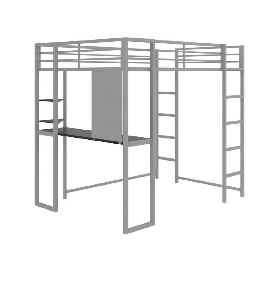 Gray Metal Modern Loft Bed Full Size with Desk for Kids or Teens