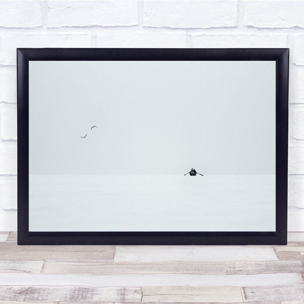 Landscape Black & White Boat Black sea Minimalism Silence Wall Art Print