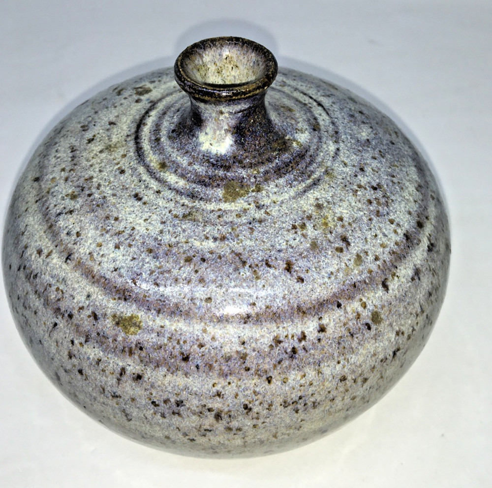 Vintage Studio Art Pottery Vase Signed 4.5” Swirl Abstract Clay Blue Ceramic