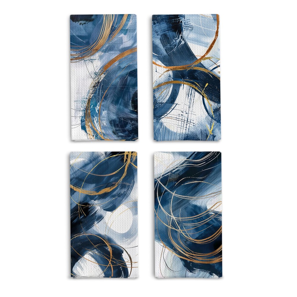 Navy and Gold Abstract Kitchen Dish Towels Set of 4 Modern Luxury Decorative-image