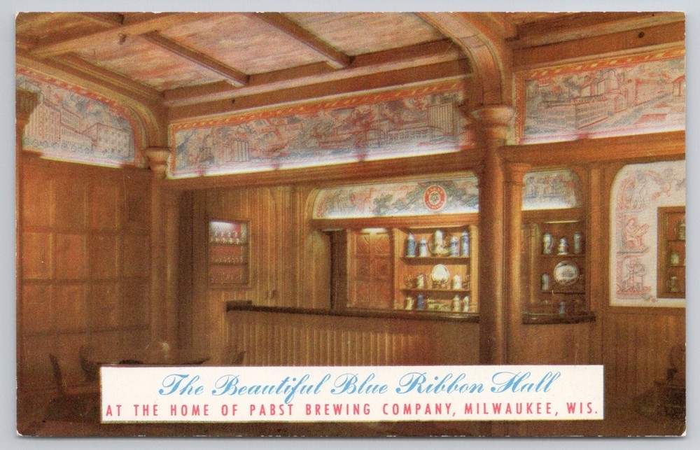 Pabst Blue Ribbon Hall Milwaukee WI Brewery Interior Vintage Postcard