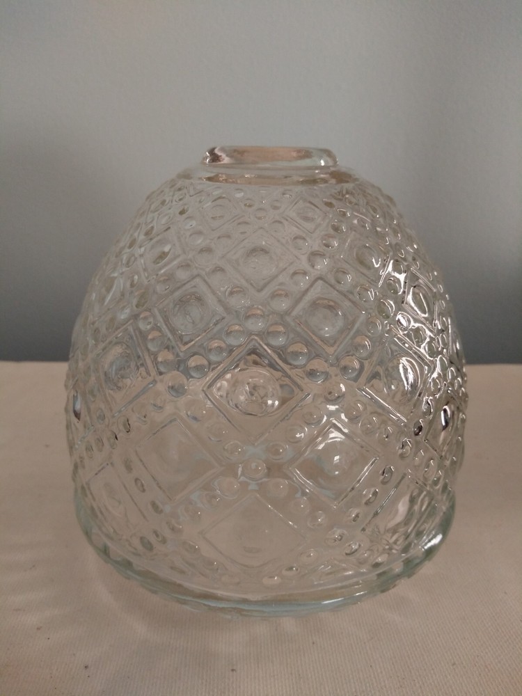 Vtg Clear Glass Embossed Geometric Pattern Ceiling Light Replacement Globe Shade