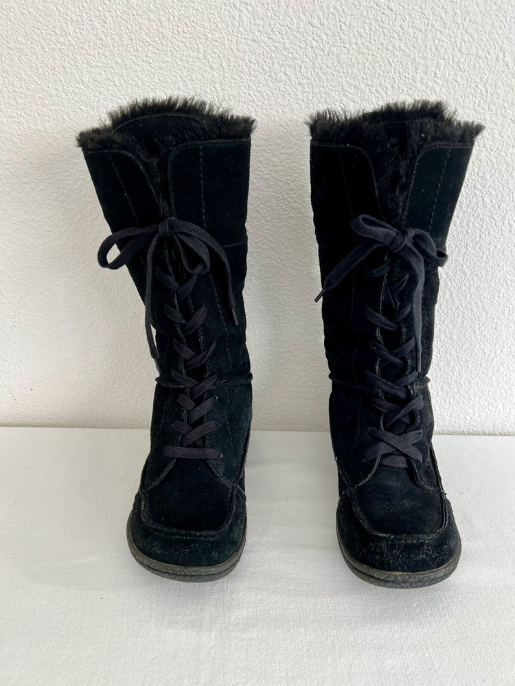 Women’s Sam Edelman Black Lace Up Faux Fur Lined Suede Boots (Size:6.5 M)