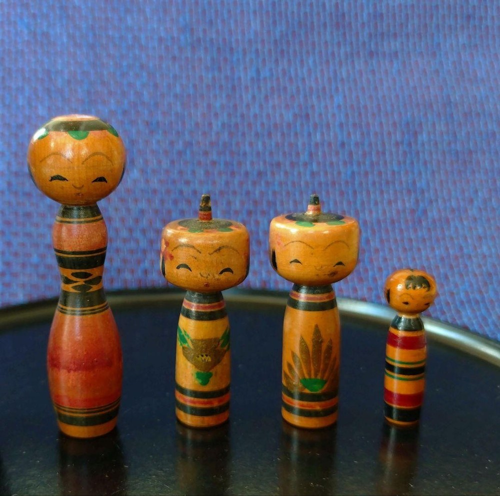 Showa Kokeshi Doll Set Retro Vintage 4 Pieces Small Japanese Collectibles