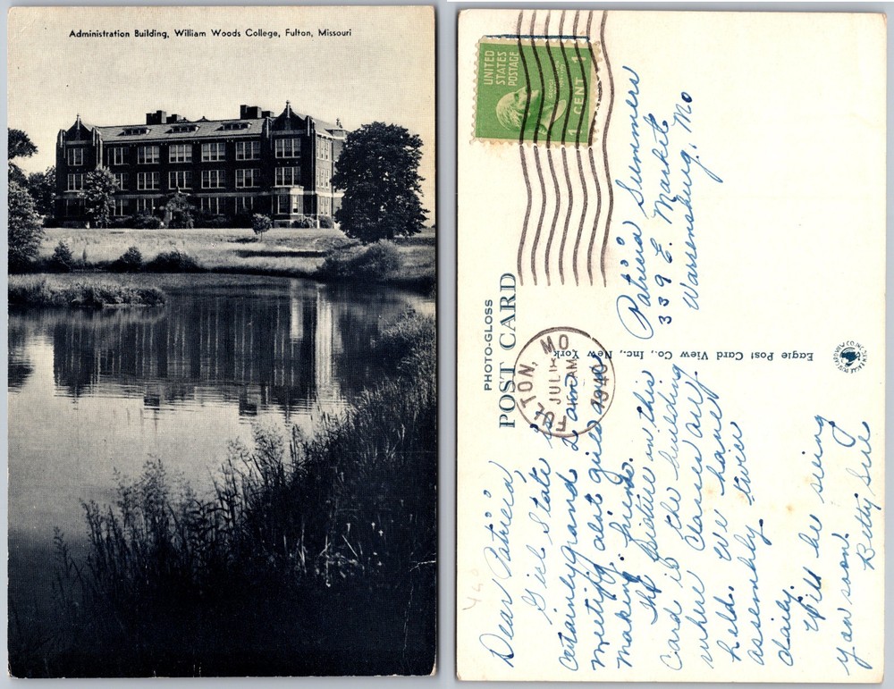 William Woods College Administration Building Fulton Missouri Postcard
