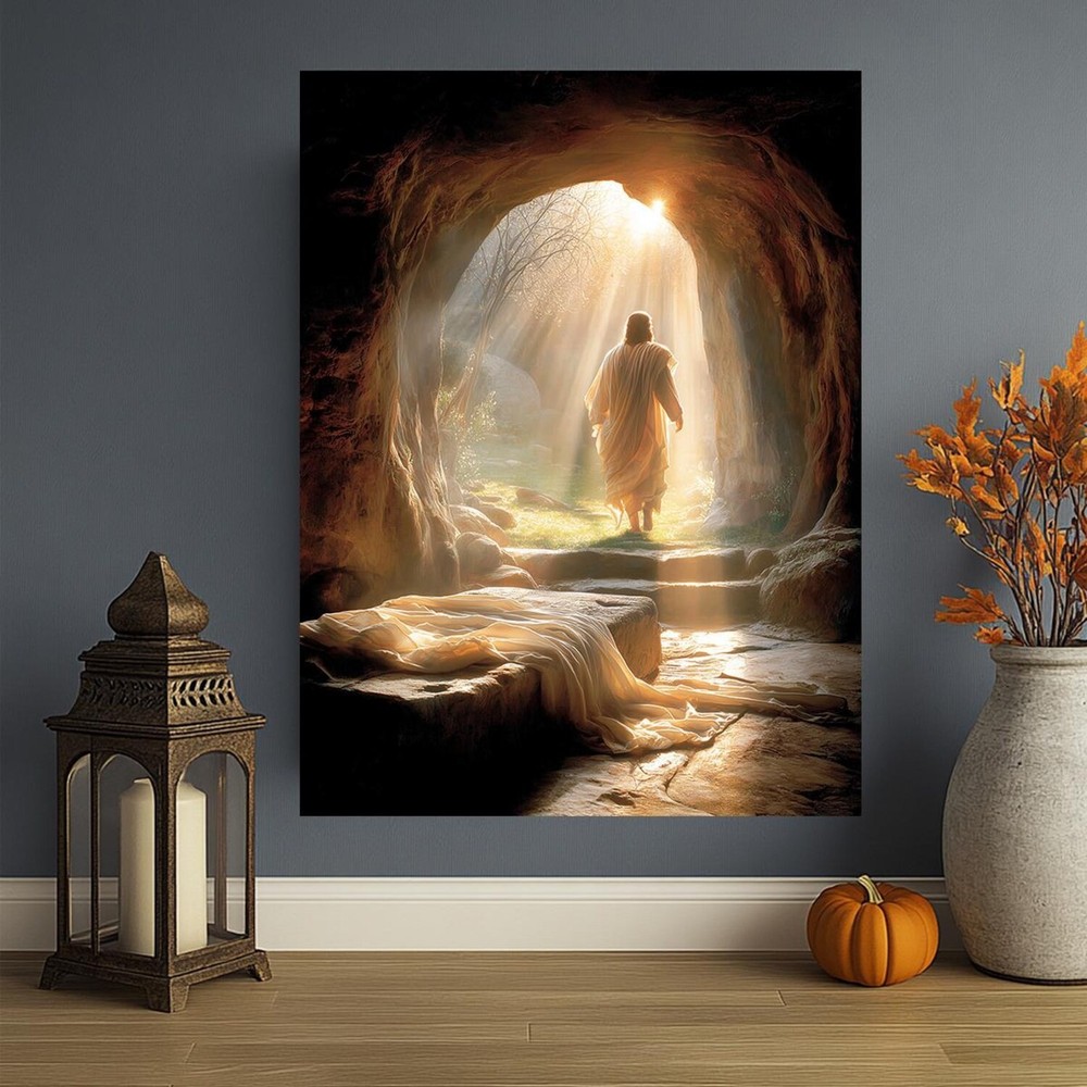 Risen Jesus Canvas – Empty Tomb Christian Easter Wall Art Print