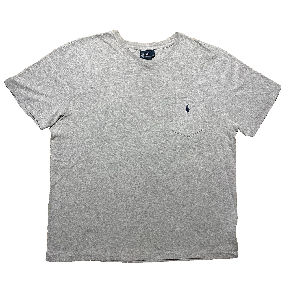 Polo Ralph Lauren Shirt L Gray Pocket Tee Navy Pony Logo Vintage 90s