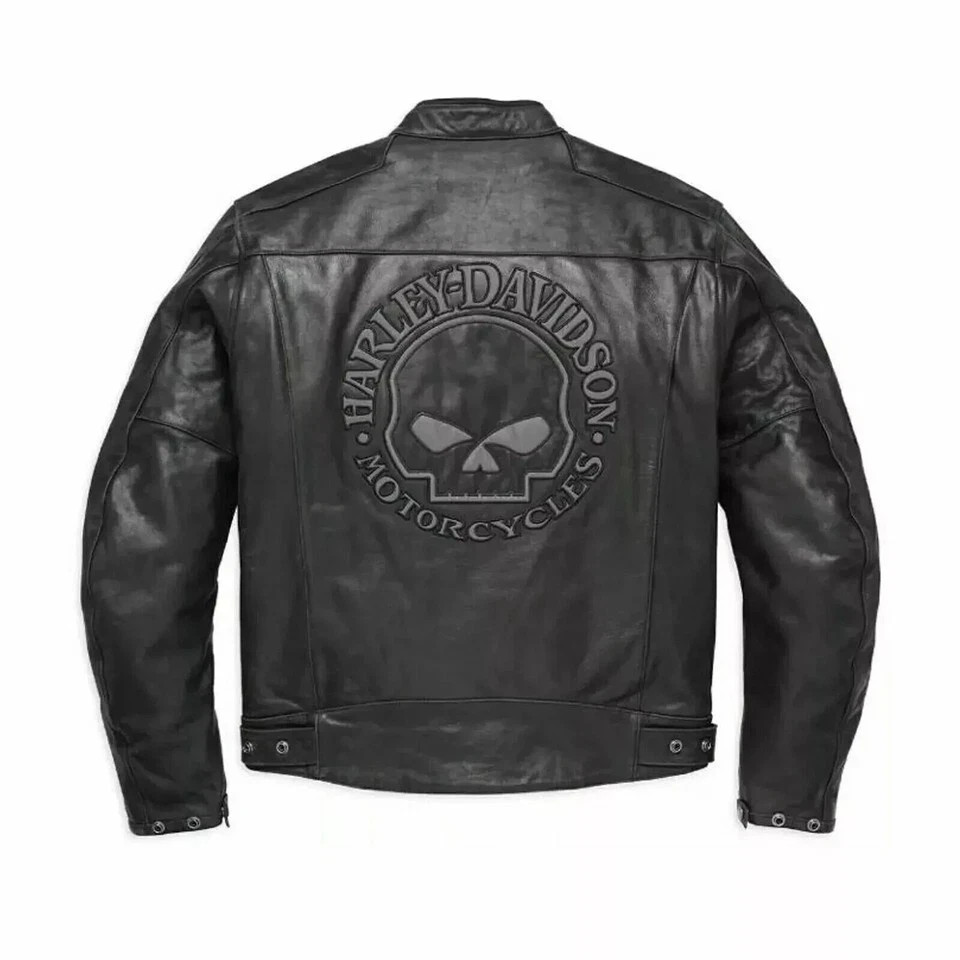 Harley Men's Reflective Skull Leather Biker Jacket HD Blouson CUIR