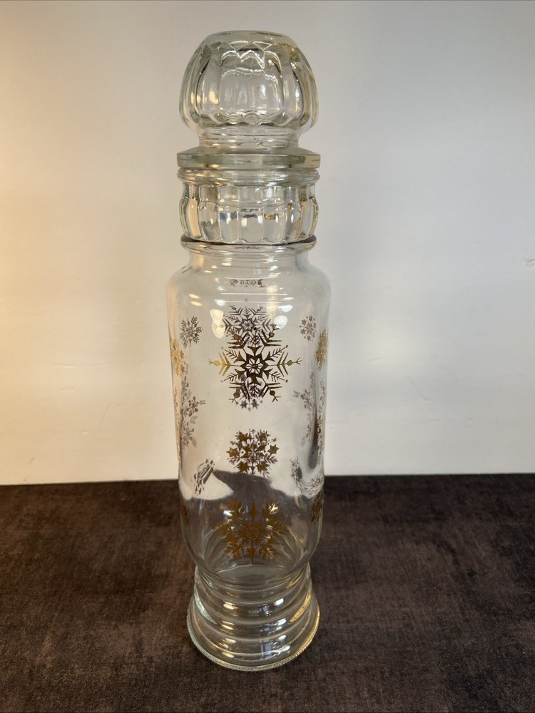 Apothecary Glass Jar Bottle & Lid-Vintage Gold Snowflake Design-11