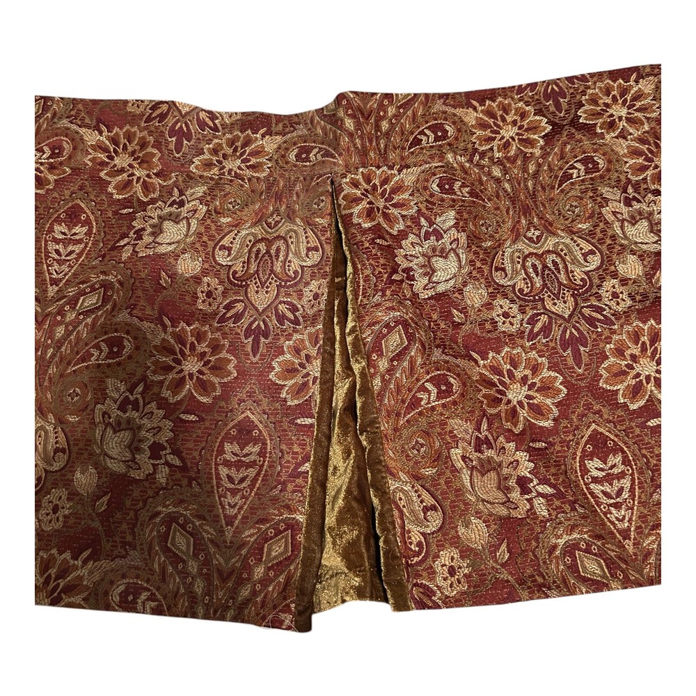 Vintage 1990s Springs Luxury Red Gold Valance Curtain Velvet Pleats Jacobean One