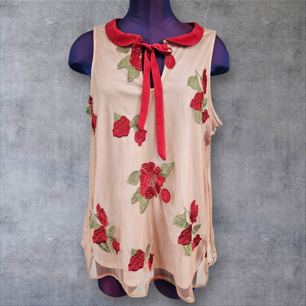 Disney Snow White Red Rose Mesh Swing Tank Top Women's Size Large M4 LC Style