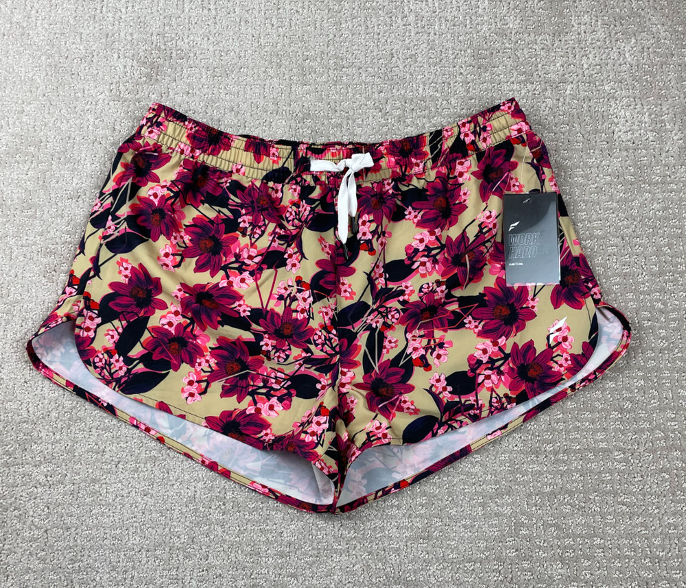 NWT Flag Nor Fail Board Shorts Women L Stretch Pink Black Floral Swim Suit Beach