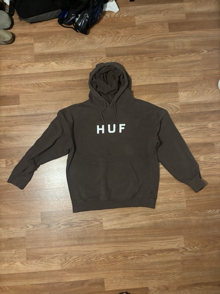 Men's Medium Brown Huf Zip-Up Hoodie Tri Blend Pullover