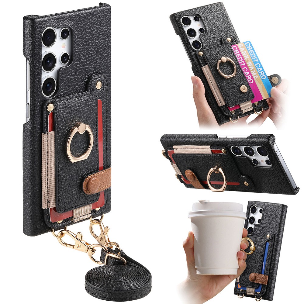 For Samsung Galaxy S25 S24 S23 Ultra S24FE Ring  Card  Case Crossbody Strap