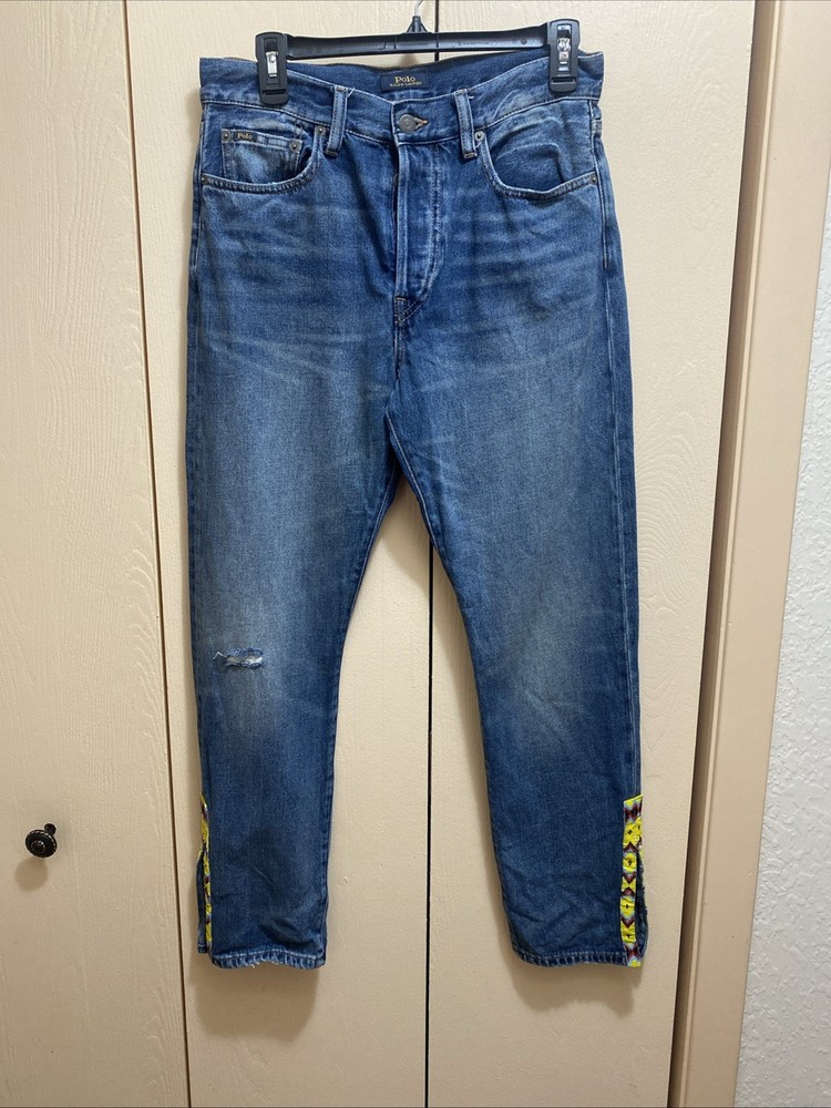 Polo Ralph Lauren Womens 29R Callen High Rise Slim Southwestern Beaded Jeans 29R
