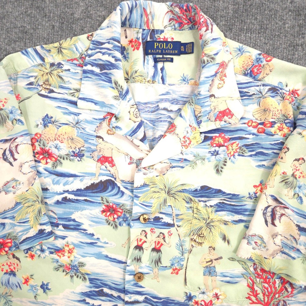 Polo Ralph Lauren Camp Shirt Mens XL Hawaiian Hula Girl Luau Aloha Classic Fit