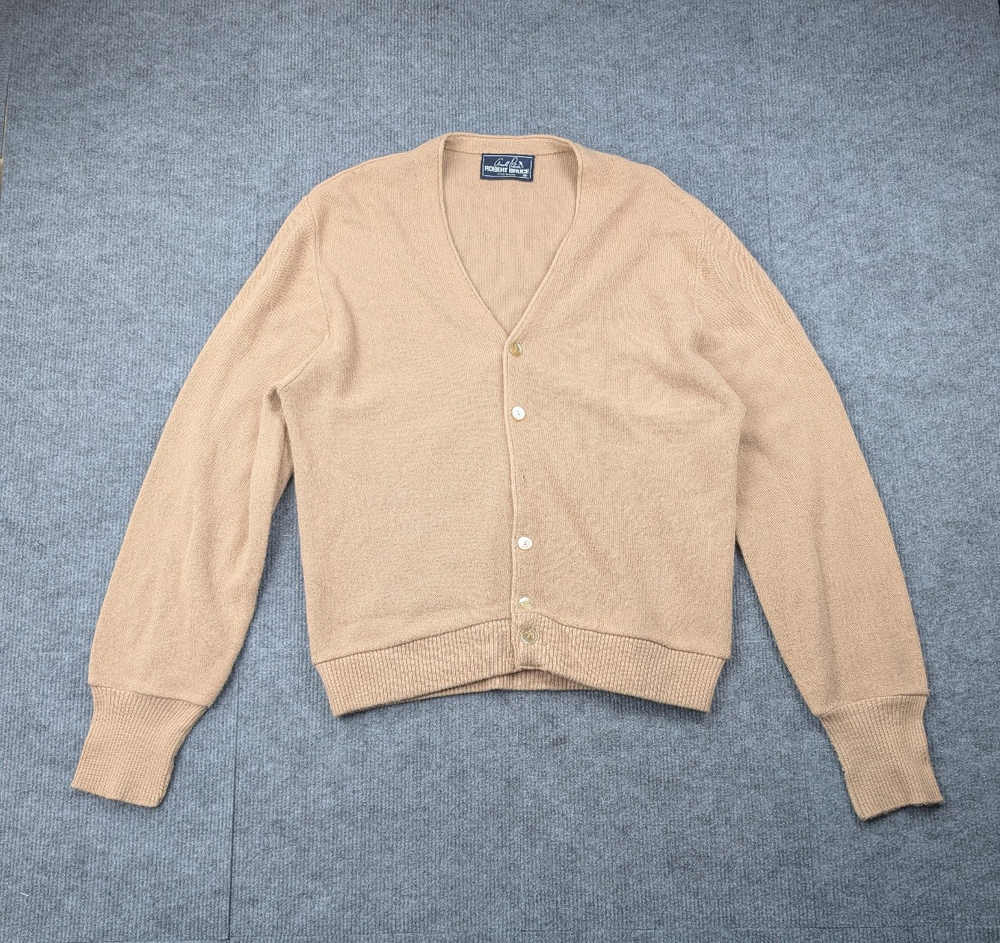 Arnold Palmer Robert Bruce Cardigan Mens Medium Tan Vintage Minimal Sweater 60s