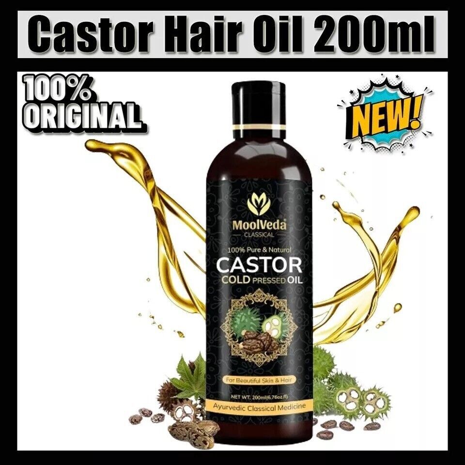 Organic Cold-Pressed Castor Oil 100% Pure Hair Growth Skin Nails 200ml