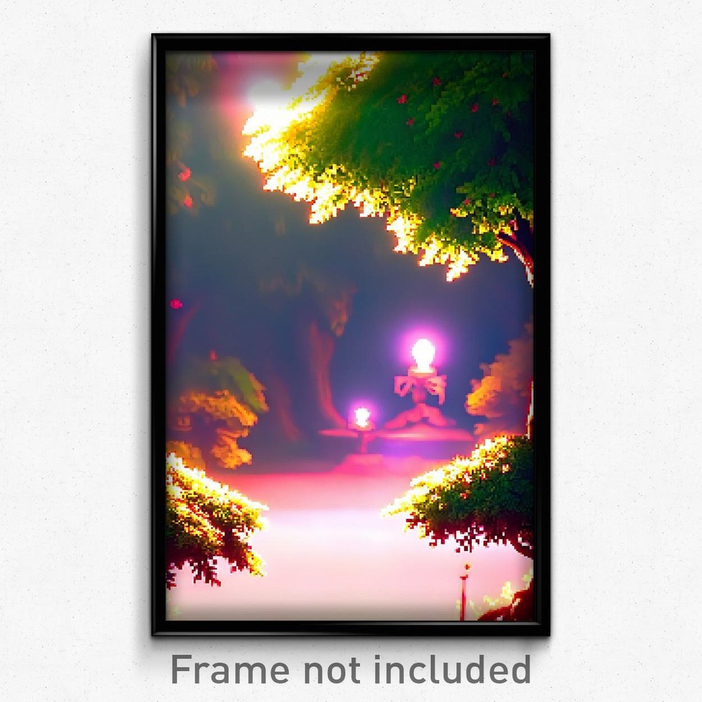 8-Bit Psychedelic Pixel Art Poster - Warm Grove Trippy Video Game Print