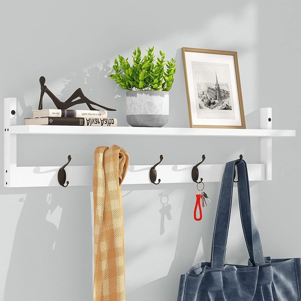 AMBIRD Wall Hooks with Shelf | Entryway Hanging Wood Coat Hooks | Wall-Mounte...