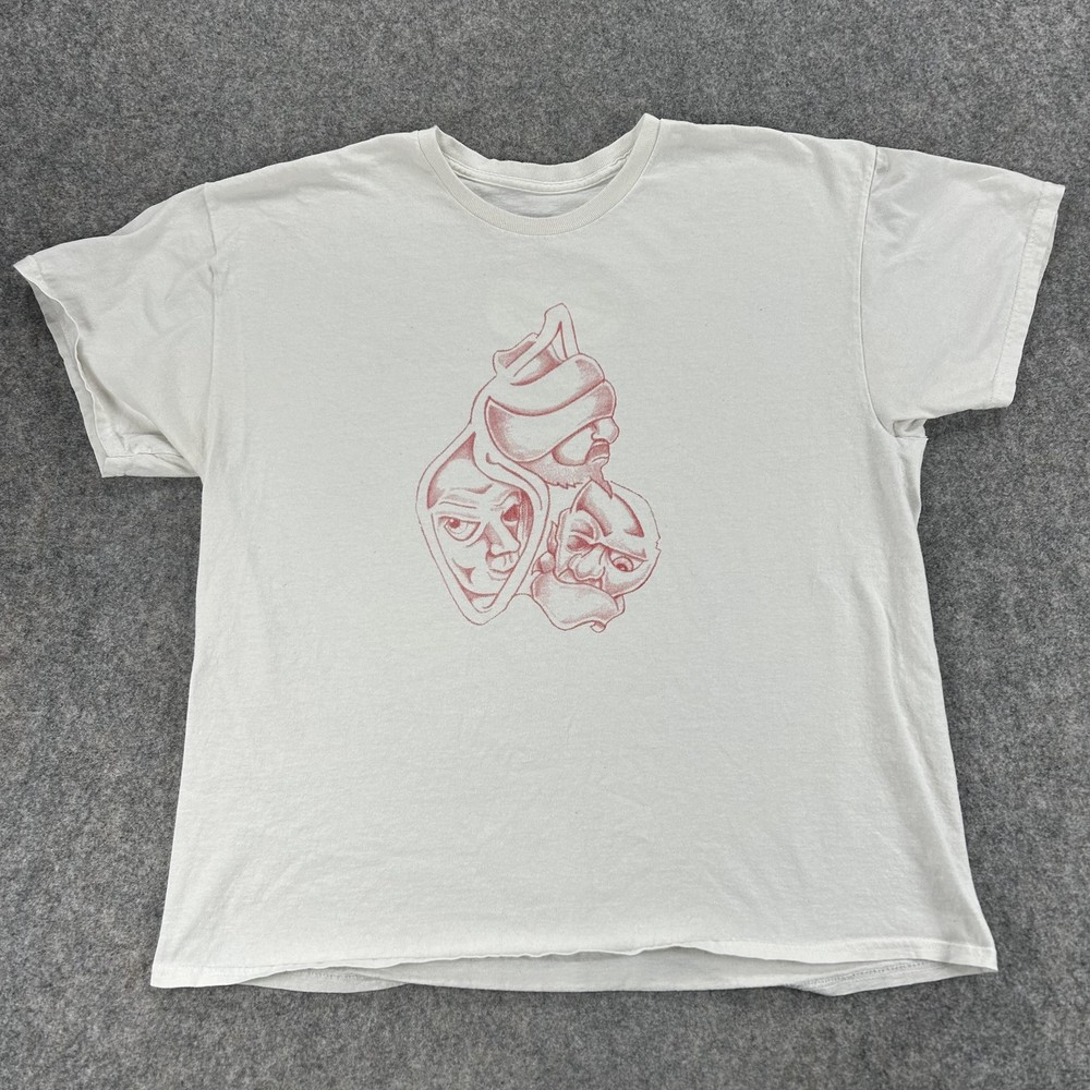 Graphic Art Shirt Mens XL White Red Abstract Faces Artbylousolis Tee Streetwear-image