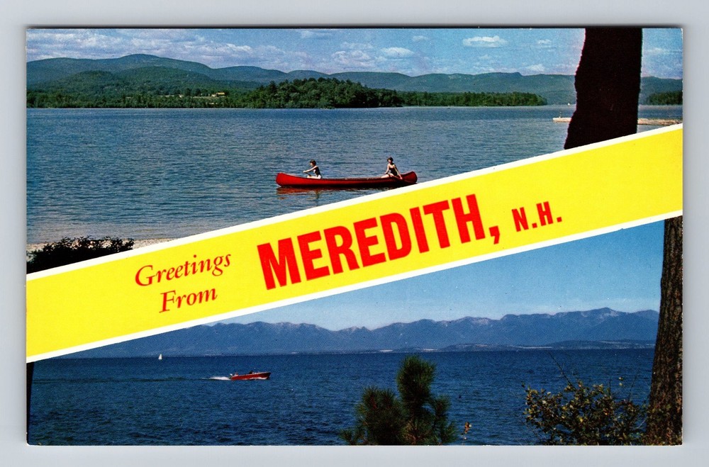 Meredith NH-New Hampshire Banner Greetings Boating Vintage Postcard Souvenir