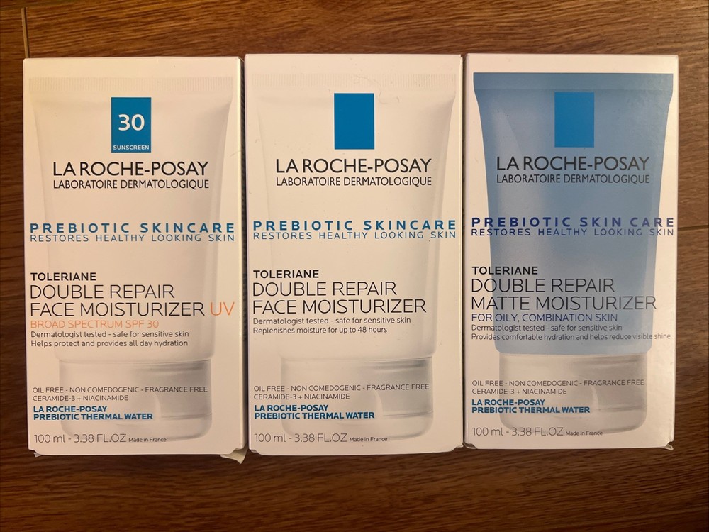 Set Of 3 La Roche-Posay Toleriane Double Repair Face Moisturizers 100ml Each NEW