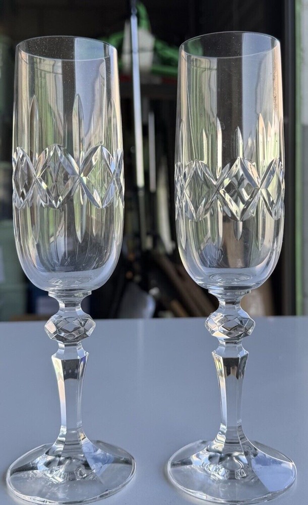 Crystal Clear Patterned Cordial Glass Set of 2 Elegant Design A3