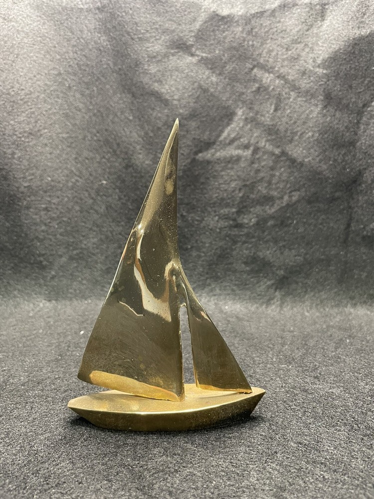 Solid Brass Sailboat Decor / Paperweight Mid Century Modern 5 1/2