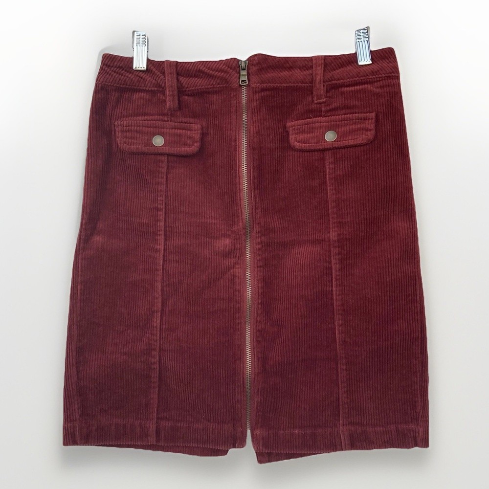 Corduroy High-Waisted Mini Skirt Sz 6 Rust Red by D. Jeans Full Zip + Pockets