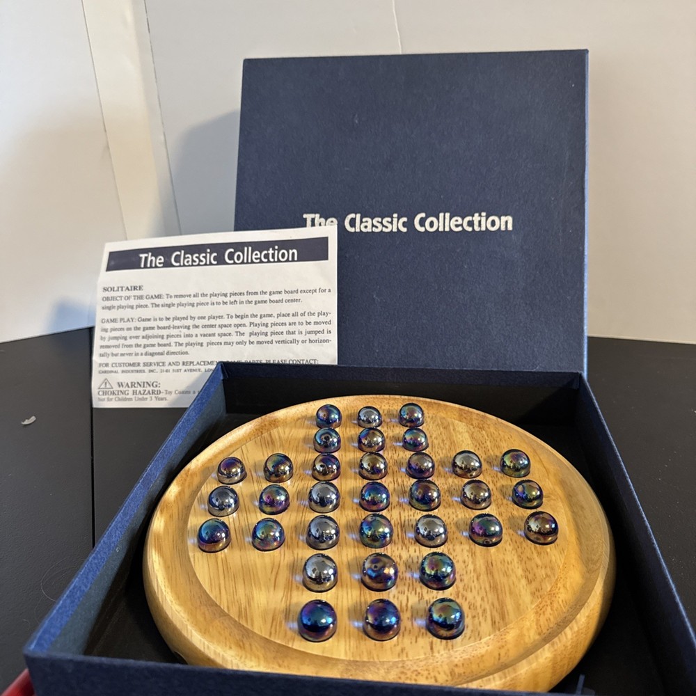Classic Collection Wooden Solitaire Game New in Box w/ Marbles Sealed