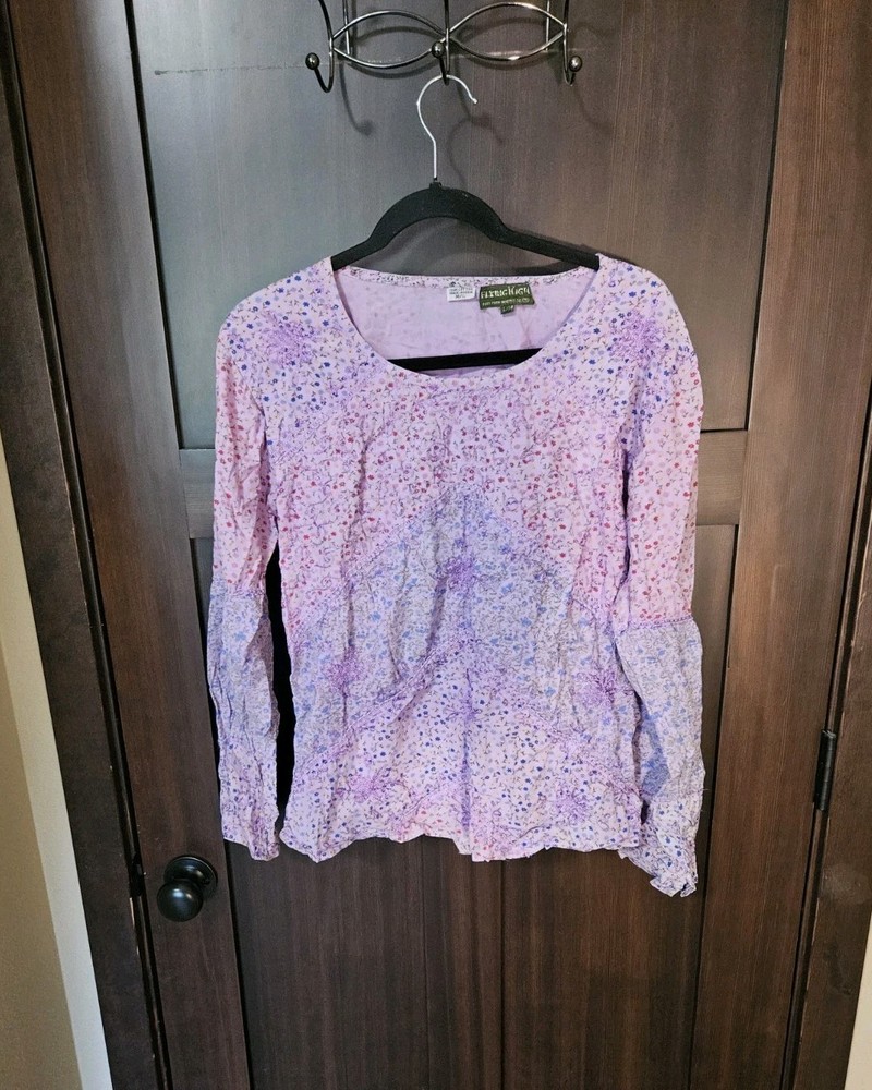 EUC Women's Flying High Boho Floral Embroidered LS Top Size Medium Large M L