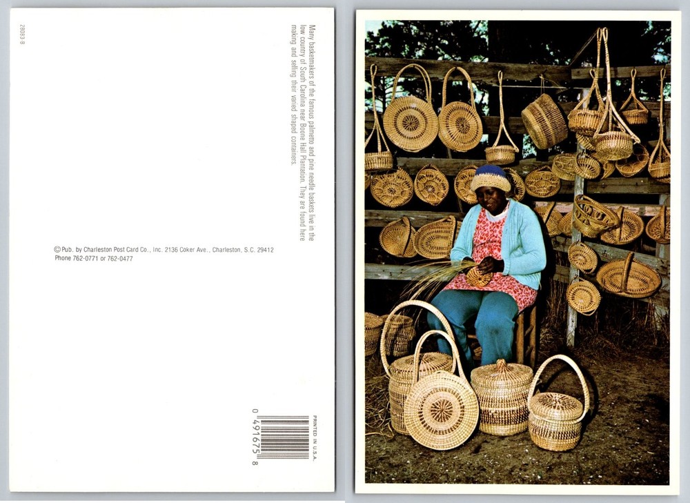 SC Lowcountry Gullah Woman Basket Weaver Boone Hall Plantation Postcard