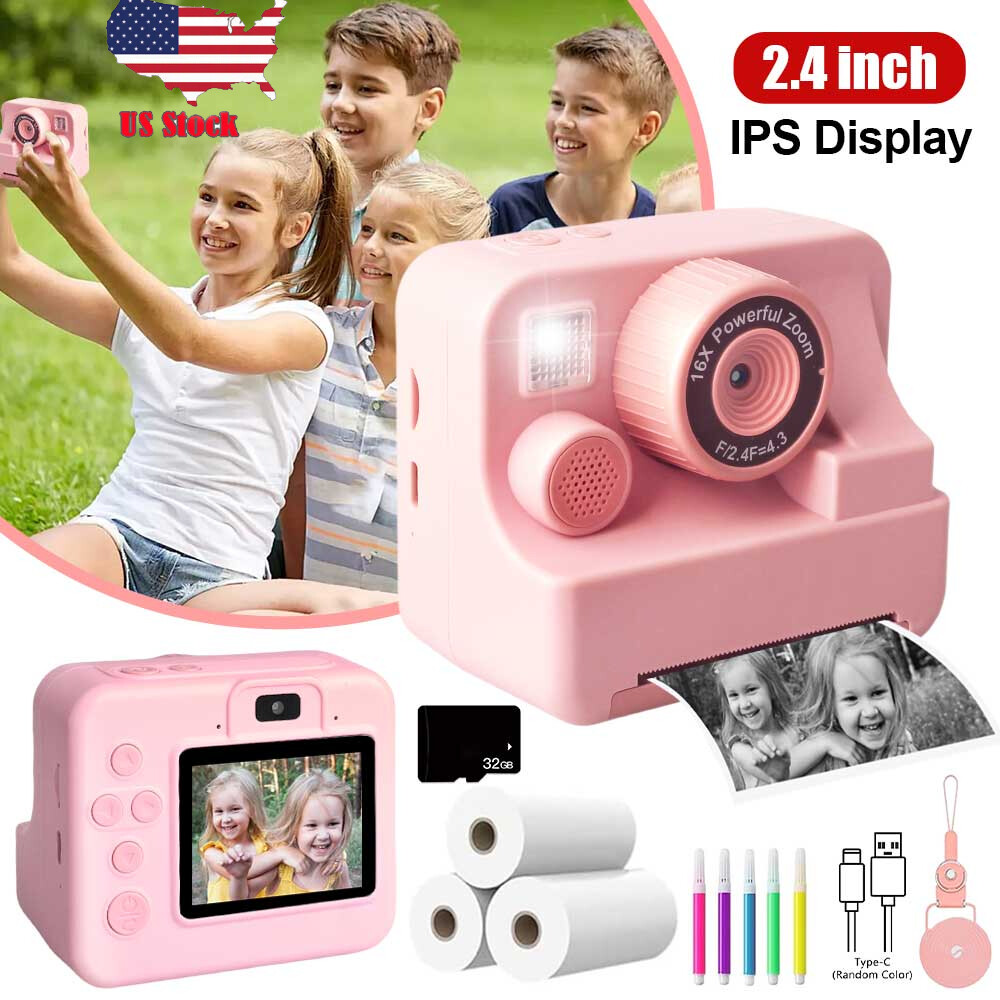 2.4 Inch 1080P Kids Instant Print Camera with 32GB TF Card