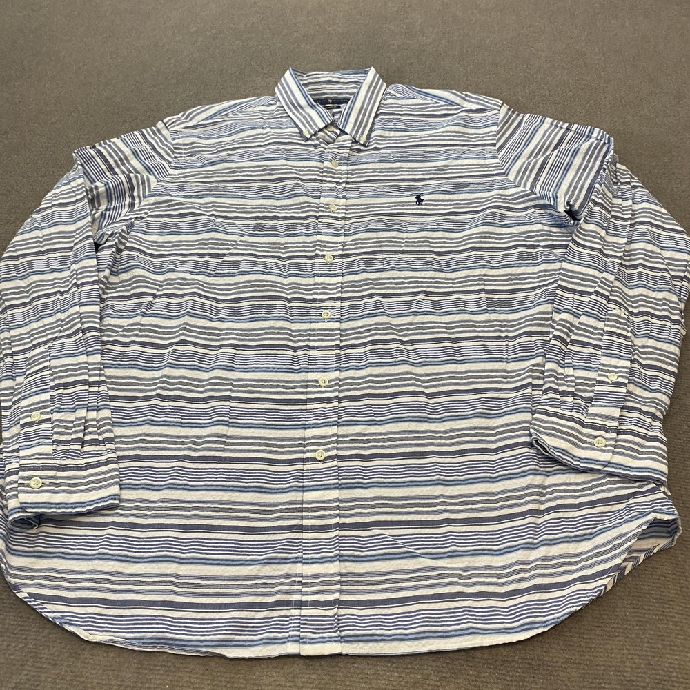 Ralph Lauren Shirt Mens 2XL Blue White Striped Classic Fit Button Down Cotton