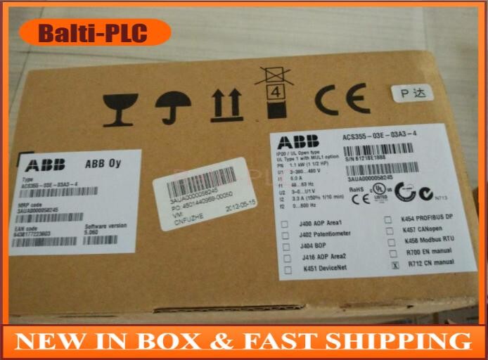1PC New ABB ACS355-03E-03A3-4 380V 1.1KW Frequency Converter Brand No Keypad