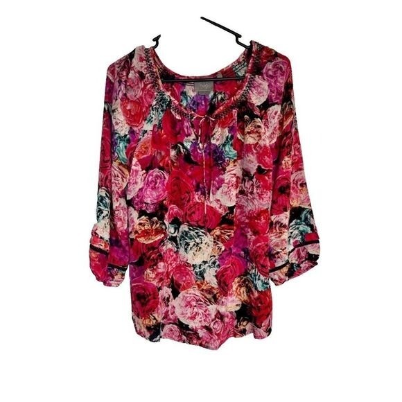 Anthropologie Vanessa Virginia Womens Meidum 100% Silk Floral Blouse Bloomcore