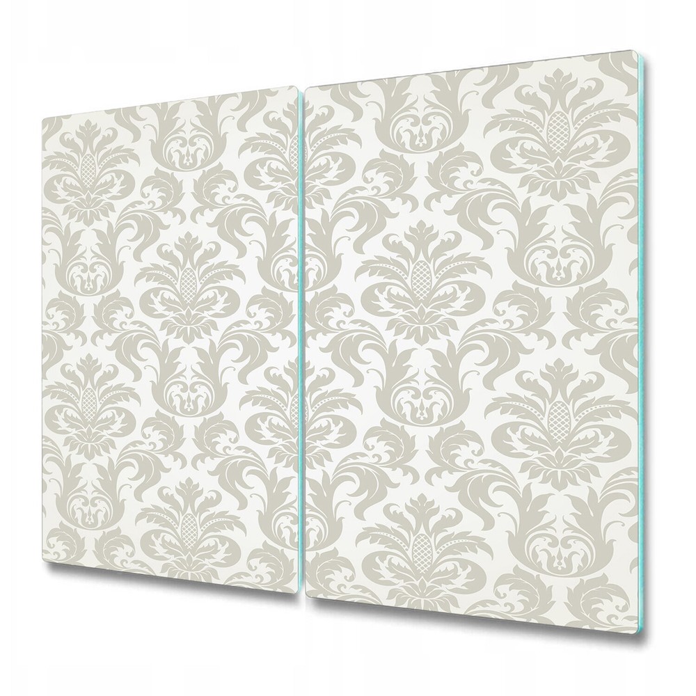 Tempered Glass Bread Board Worktop Saver Floral damask grey and white 2x30x52