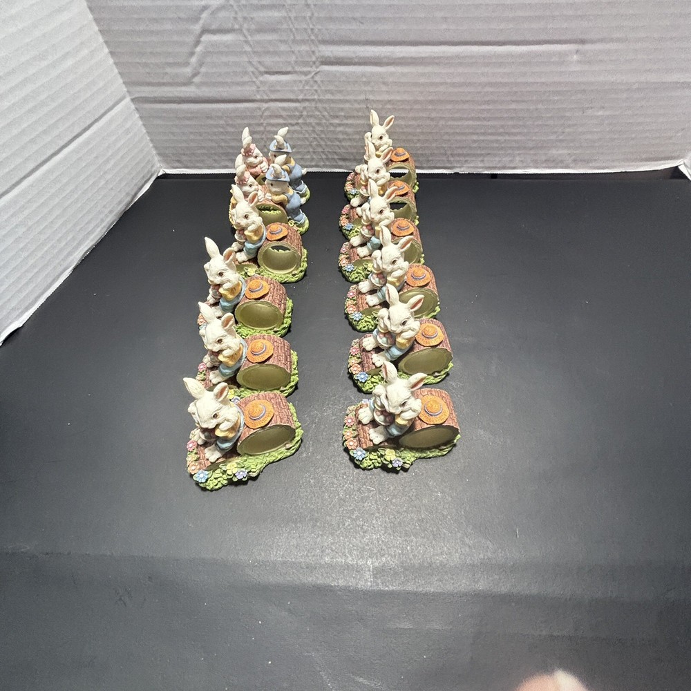 Bunny Rabbit Ceramic Napkin Rings Holders Set of 12 Spring